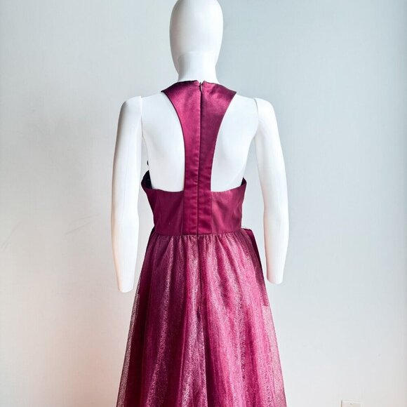 Vera Wang White Burgundy Lace Skirt open Back Maxi Gown 10 - Picture 8 of 10